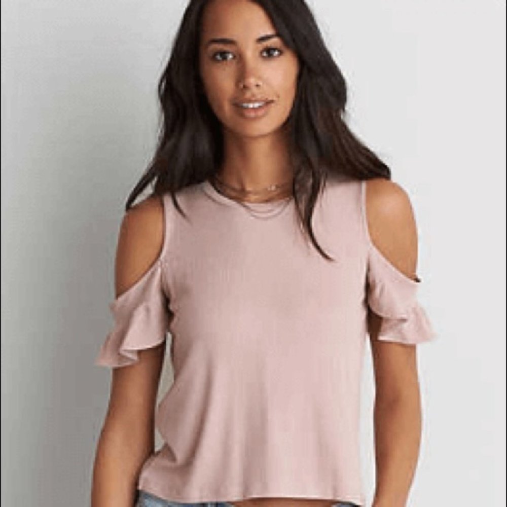 AEO Soft & Sexy Rib Pink Cold Shoulder Viscose S Made in Guatemala 2017 Flutter